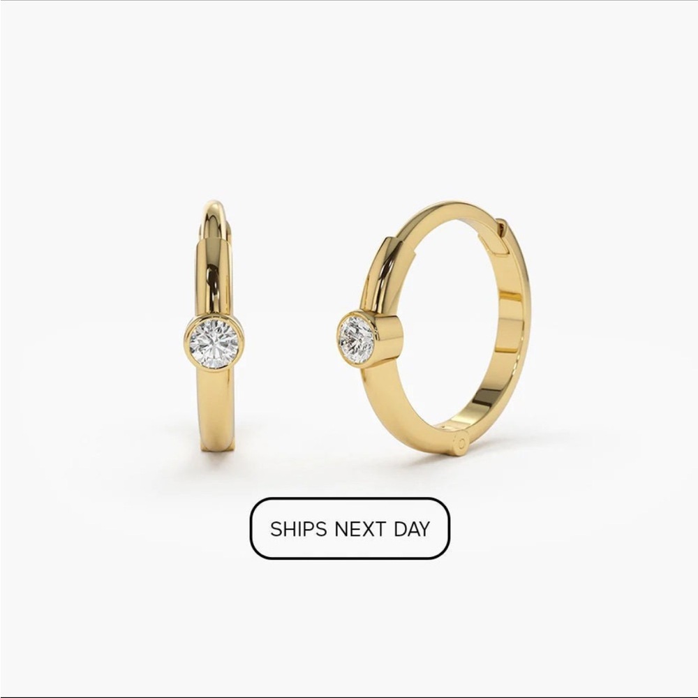 Diamond Hoop Earrings/14k Rose Gold bezel set Diamond hoops/ Diamond Earrings